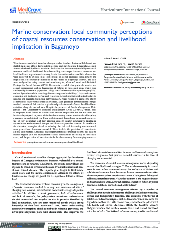 (PDF) Marine conservation: local community perceptions of coastal ...
