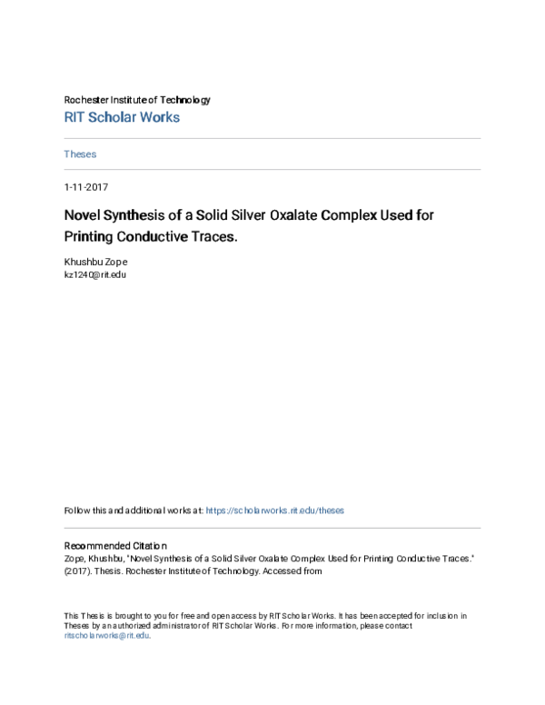 (PDF) Novel Synthesis of a Solid Silver Oxalate Complex Used for ...