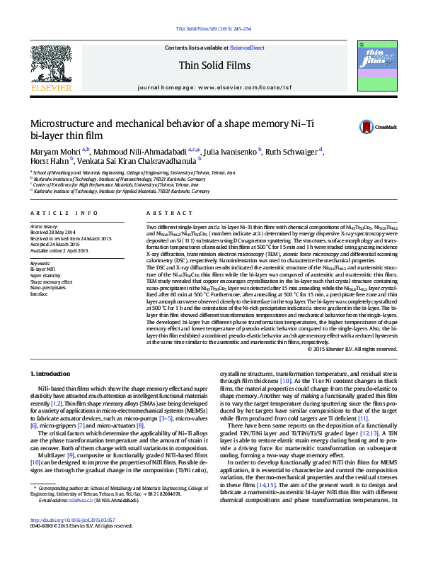 (PDF) Microstructure and mechanical behavior of a shape memory Ni–Ti bi ...