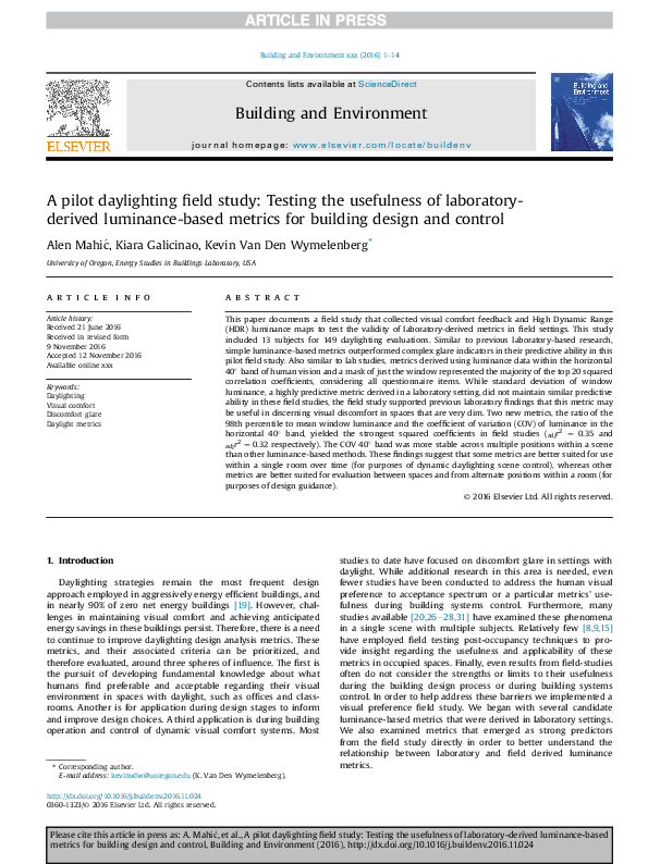 (PDF) A pilot daylighting field study: Testing the usefulness of ...