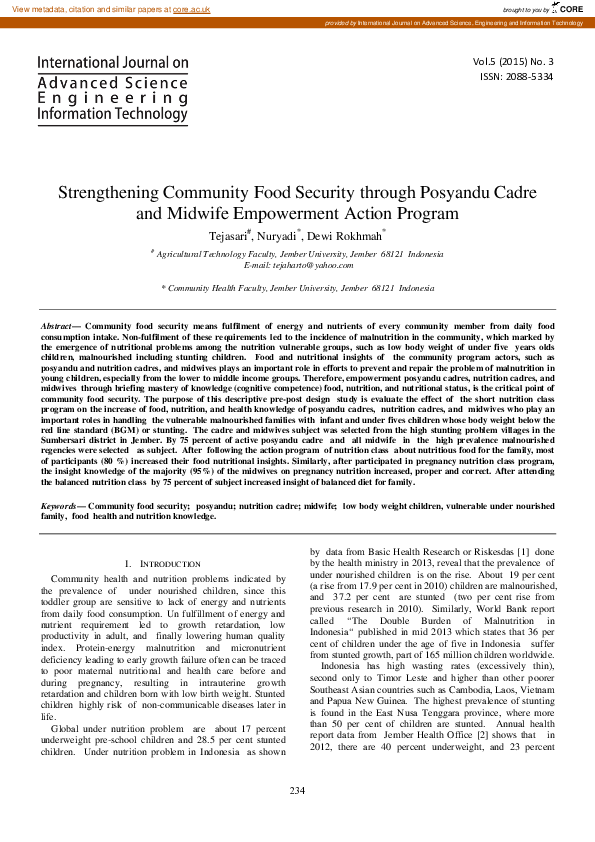 (PDF) Strengthening Community Food Security through Posyandu Cadre and ...