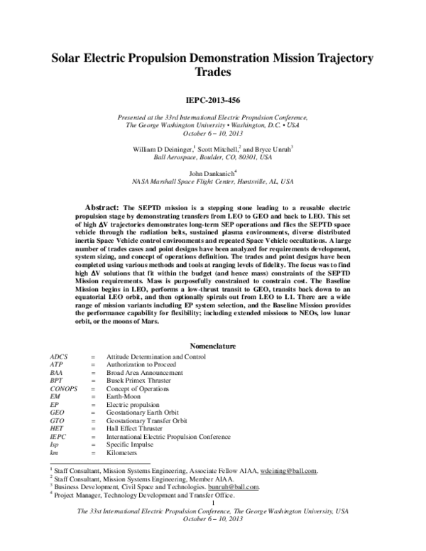 (PDF) Solar electric propulsion demonstration mission 30 kW-class ...
