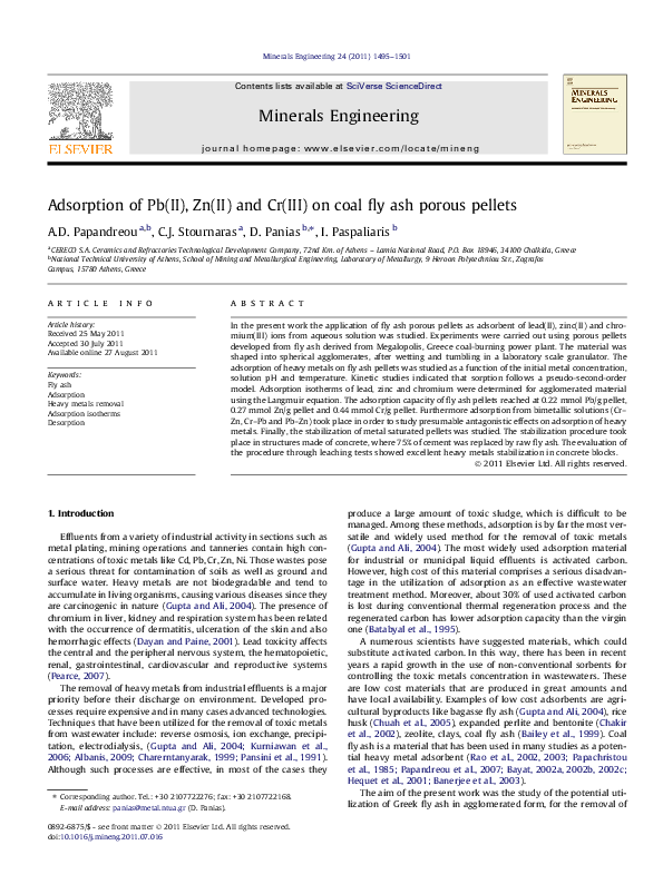 (PDF) Adsorption of Pb(II), Zn(II) and Cr(III) on coal fly ash porous ...