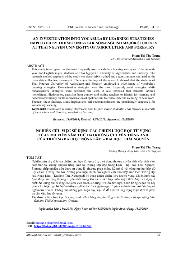 (PDF) An Investigation Into Vocabulary Learning Strategies Employed by ...
