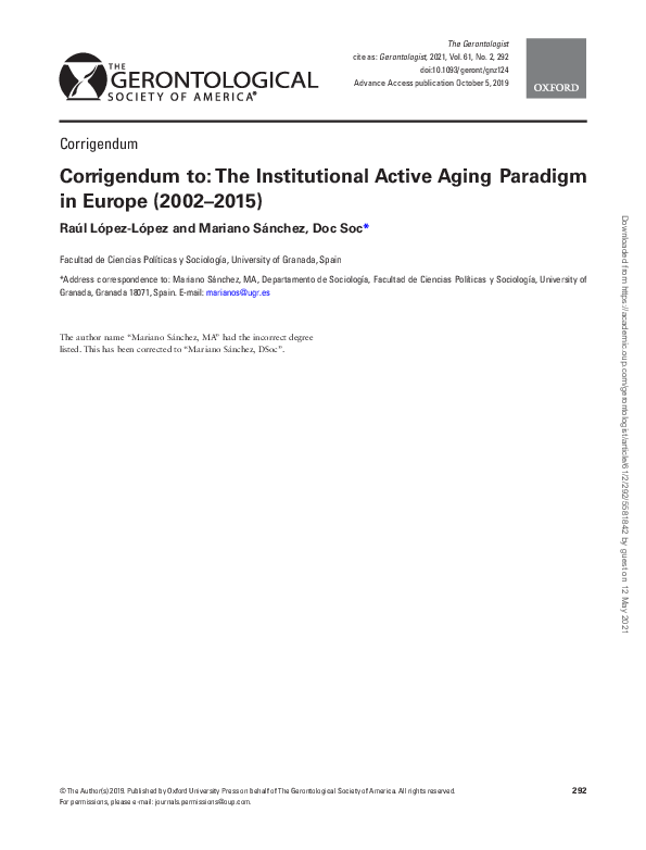 Corrigendum to: The Institutional Active Aging Paradigm in Europe (2002–2015)