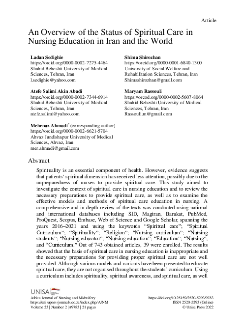 (PDF) An Overview of the Status of Spiritual Care in Nursing Education ...