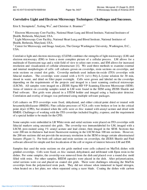 (PDF) Correlative Light and Electron Microscopy Techniques: Challenges ...