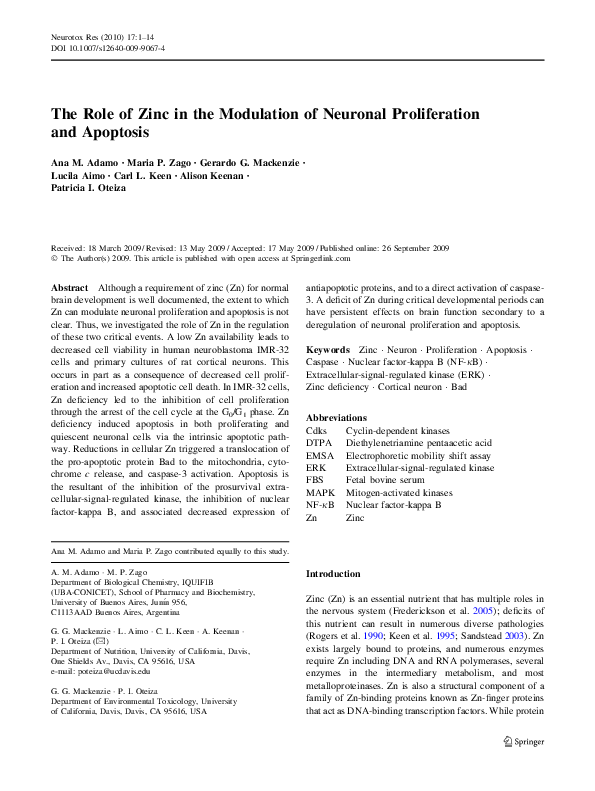 (PDF) The Role of Zinc in the Modulation of Neuronal Proliferation and ...