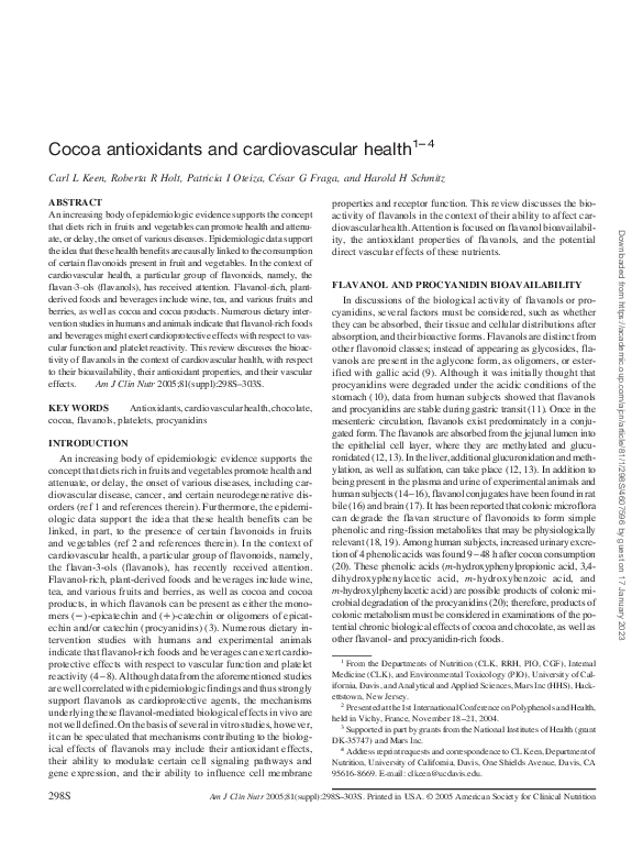 (PDF) Cocoa antioxidants and cardiovascular health Patricia Oteiza