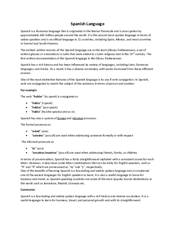 (DOC) Spanish Language