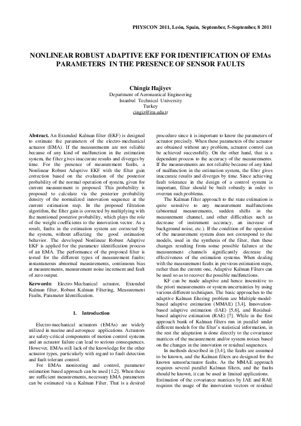 (PDF) Robust Adaptive Kalman Filter for estimation of UAV dynamics in ...