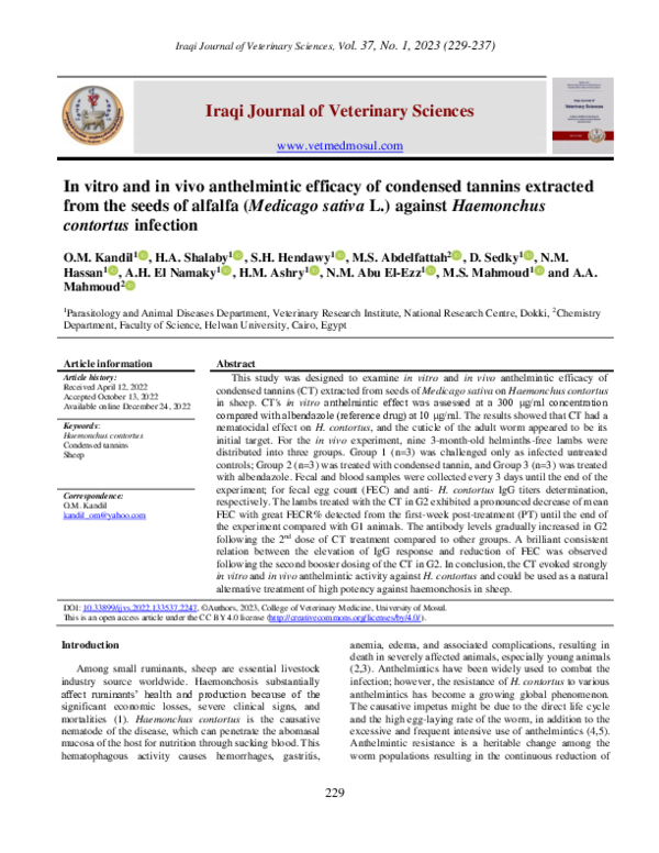(PDF) In vitro and in vivo anthelmintic efficacy of condensed tannins ...