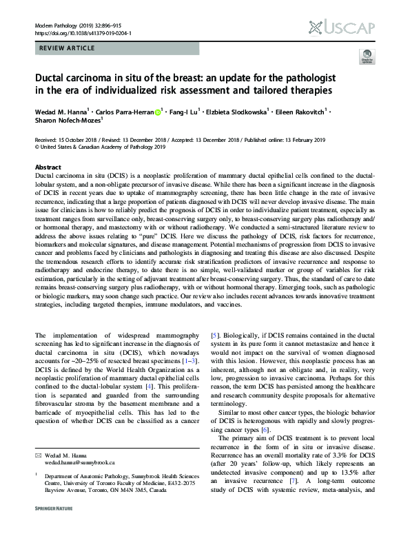 (PDF) Ductal carcinoma in situ of the breast: an update for the ...