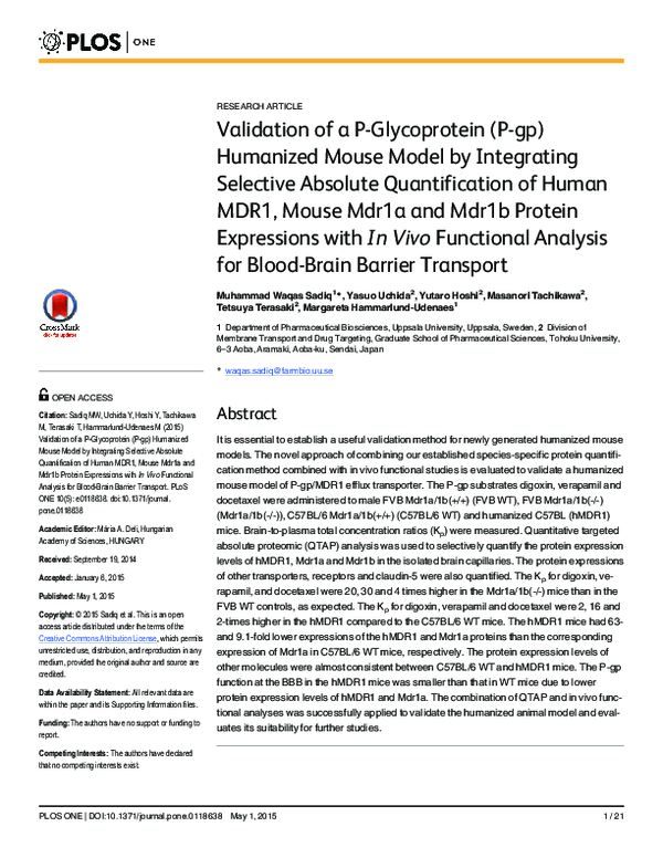 (PDF) Validation of a P-Glycoprotein (P-gp) Humanized Mouse Model by ...