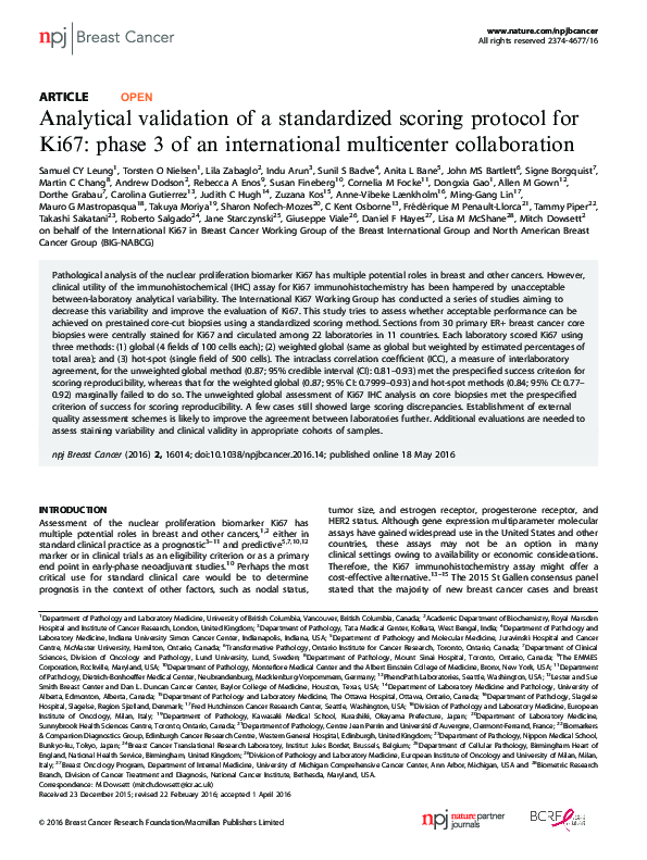 (PDF) Analytical validation of a standardized scoring protocol for Ki67 ...