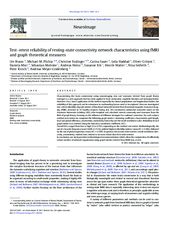 (PDF) Test–retest reliability of resting-state connectivity network ...