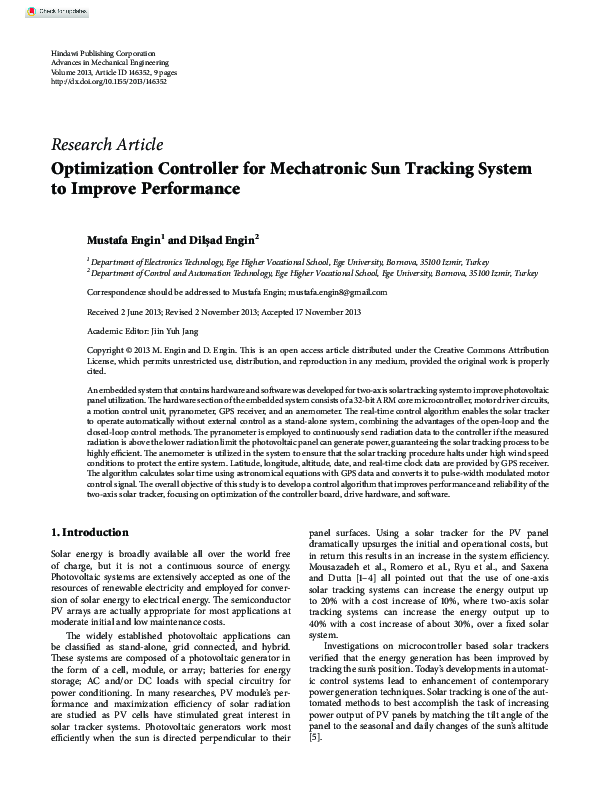 (PDF) Optimization Controller for Mechatronic Sun Tracking System to ...