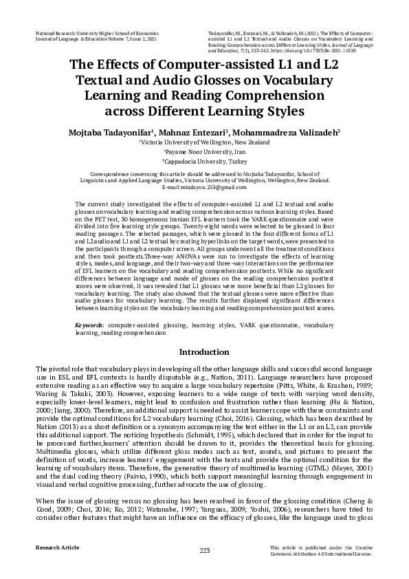 (PDF) The Effects of Computer-assisted L1 and L2 Textual and Audio ...