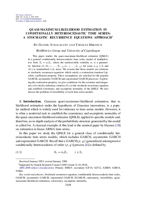(PDF) Estimation in Conditionally Heteroscedastic Time Series Models