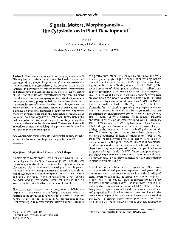 (PDF) Signals, Motors, Morphogenesis -the Cytoskeleton in Plant Development