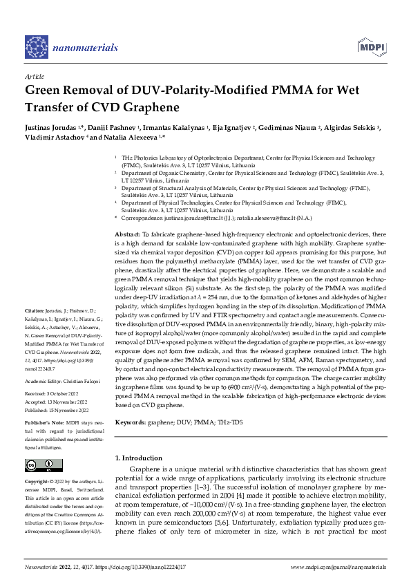 (PDF) Green Removal of DUV-Polarity-Modified PMMA for Wet Transfer of ...