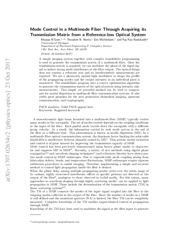 (PDF) Mode control in a multimode fiber through acquiring its ...