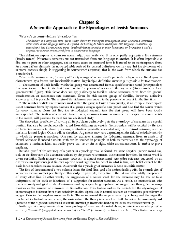 (PDF) Scientific approach to the etymology of Jewish surnames in the ...
