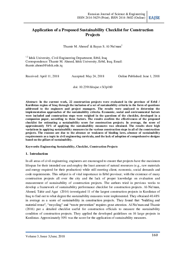 (PDF) Application of a Proposed Sustainability Checklist for ... - Apartment Renovation Planning Checklist For Sustainability
