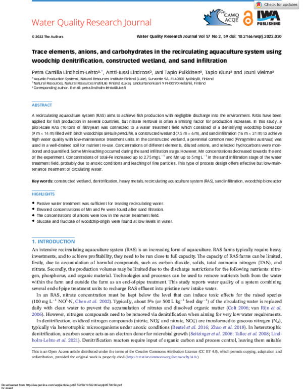 (PDF) Trace elements, anions, and carbohydrates in the recirculating ...