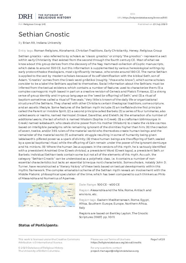 (PDF) Sethian Gnostic (Database of Religious History)