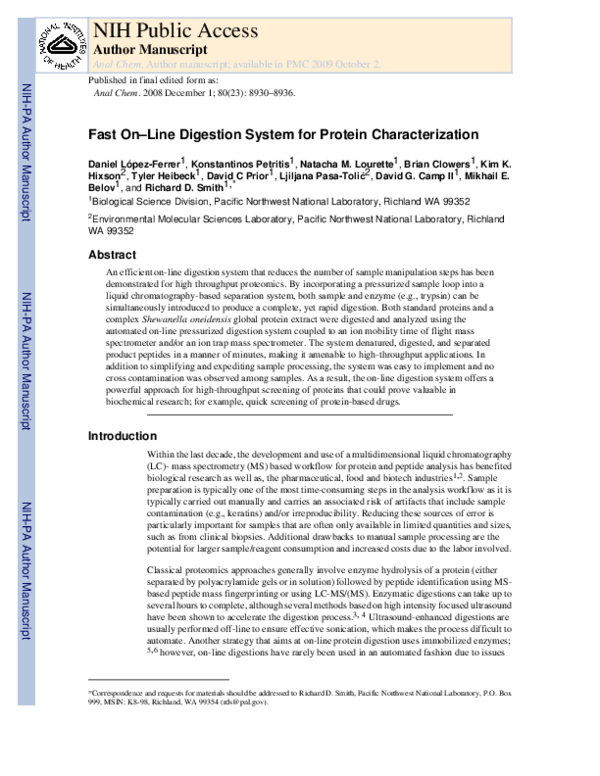 (PDF) On-line Digestion System for Protein Characterization and ...