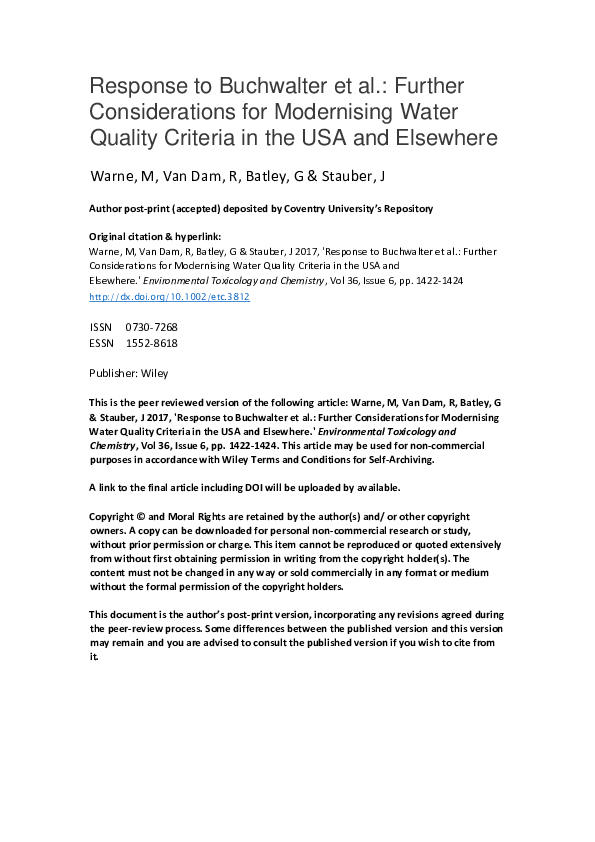 (PDF) Response to Buchwalter et al. Further considerations for ...