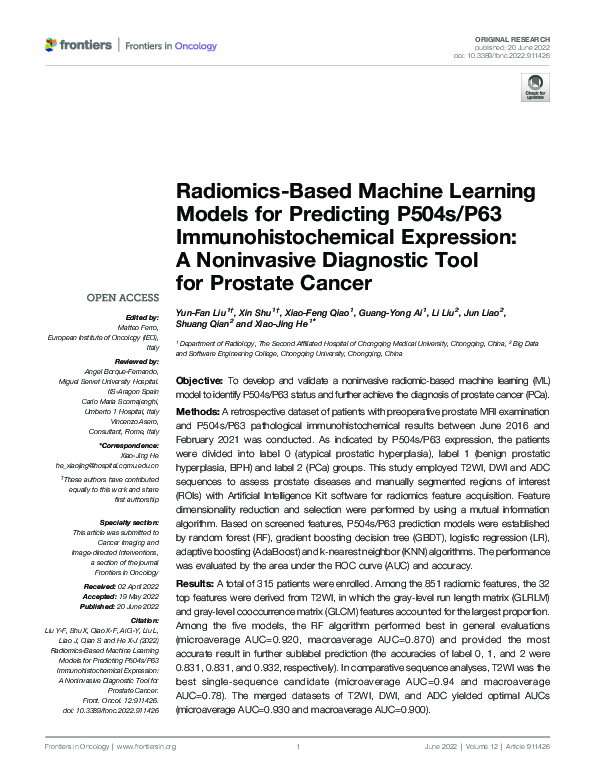 (PDF) Radiomics-Based Machine Learning Models for Predicting P504s/P63 ...