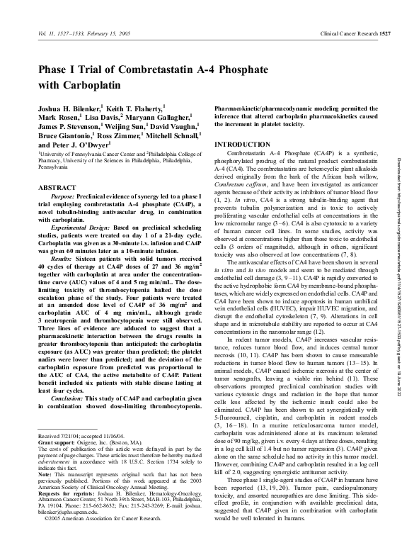(PDF) Phase I Trial of Combretastatin A-4 Phosphate with Carboplatin