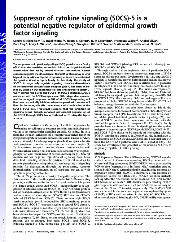 (PDF) Suppressor of cytokine signaling (SOCS)-5 is a potential negative ...