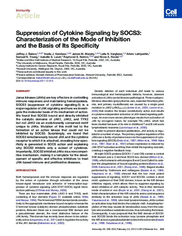 (PDF) Suppression of Cytokine Signaling by SOCS3: Characterization of ...