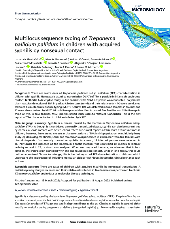 (PDF) Multilocus sequence typing of Treponema pallidum pallidum in ...