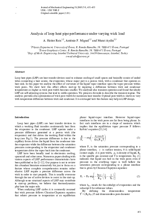 (PDF) Analysis of loop heat pipe performance under varying wick load