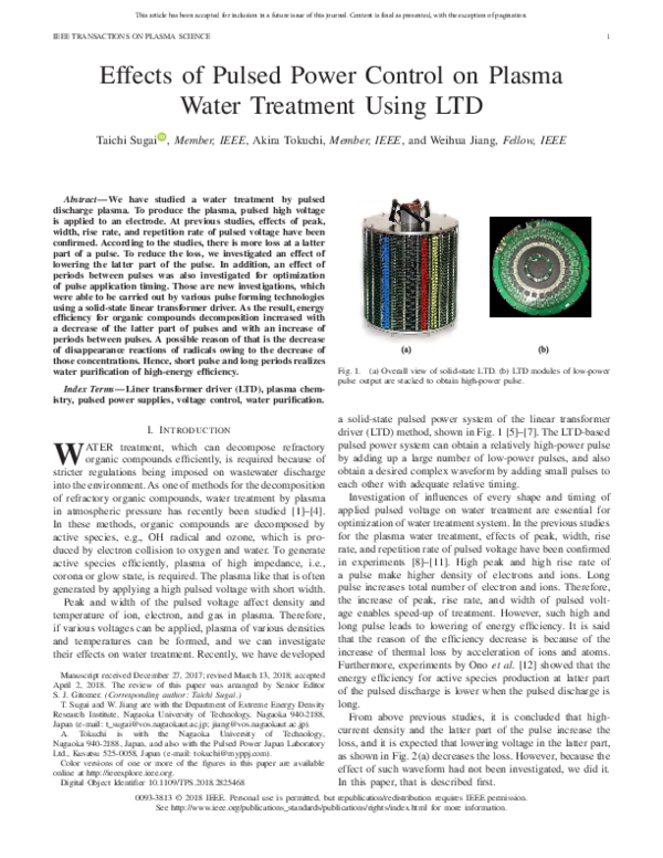 (PDF) Effects of Pulsed Power Control on Plasma Water Treatment Using LTD