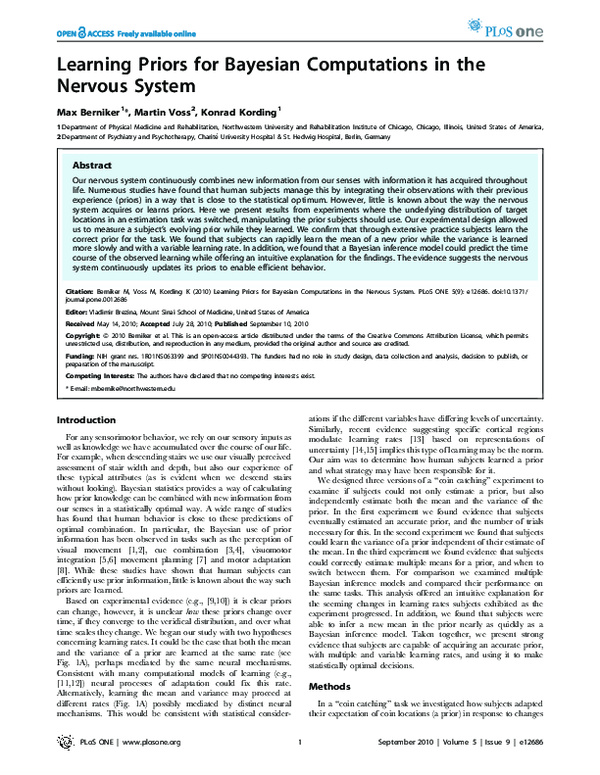 (PDF) Learning Priors for Bayesian Computations in the Nervous System