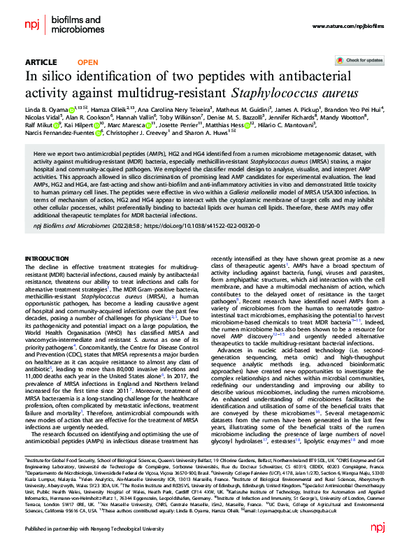 (PDF) In silico identification of two peptides with antibacterial ...