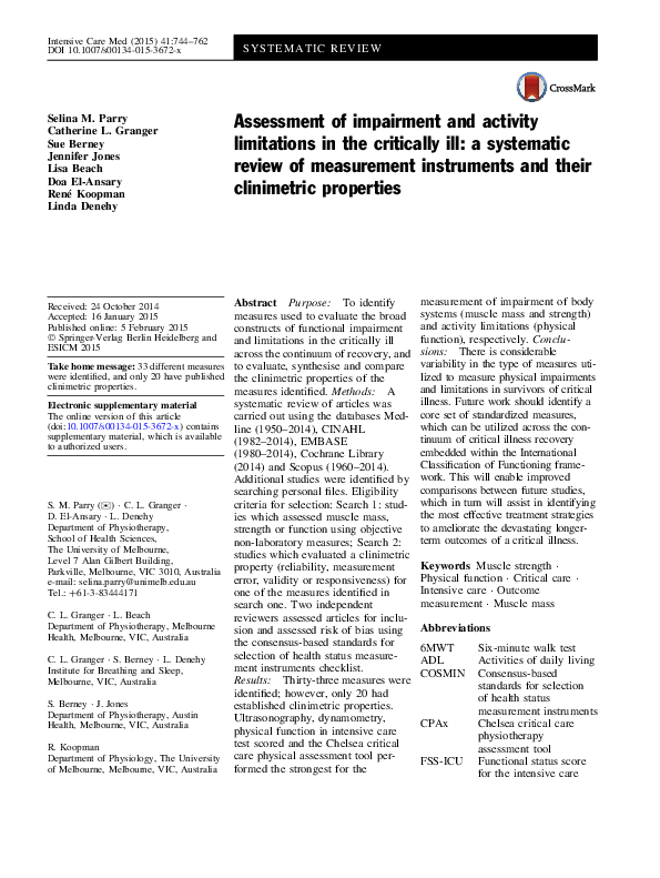 (PDF) Assessment of impairment and activity limitations in the ...