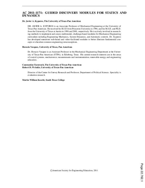 (PDF) Guided Discovery Modules for Statics and Dynamics