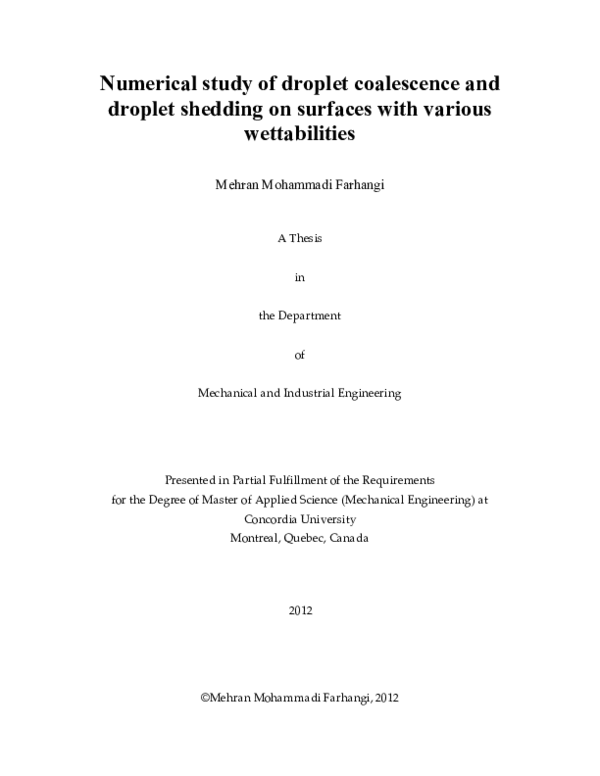 (PDF) Numerical study of droplet coalescence and droplet shedding on ...