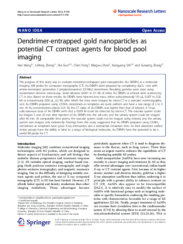 (PDF) Dendrimer-entrapped gold nanoparticles as potential CT contrast ...