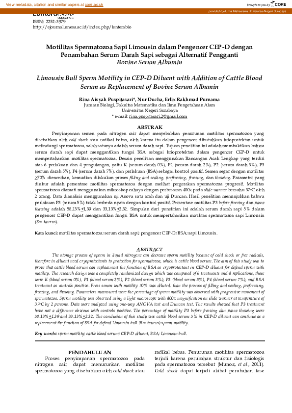 (PDF) Motilitas Spermatozoa Sapi Limousin dalam Pengencer CEP-D dengan ...