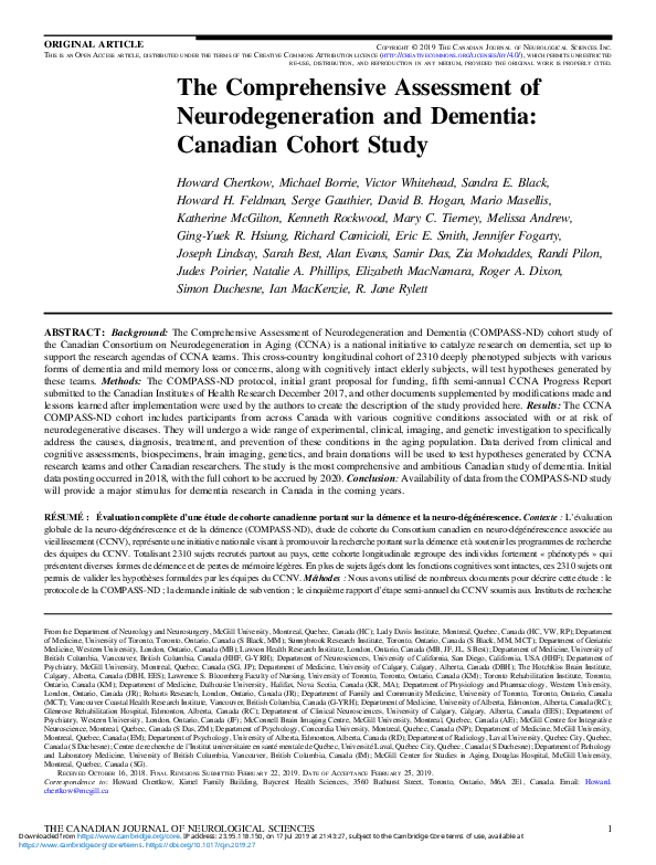 Pdf The Comprehensive Assessment Of Neurodegeneration And Dementia
