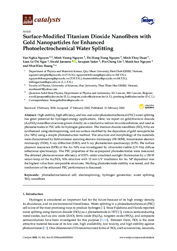 (PDF) Surface-Modified Titanium Dioxide Nanofibers with Gold ...