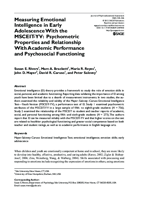 (PDF) Measuring Emotional Intelligence in Early Adolescence With the ...