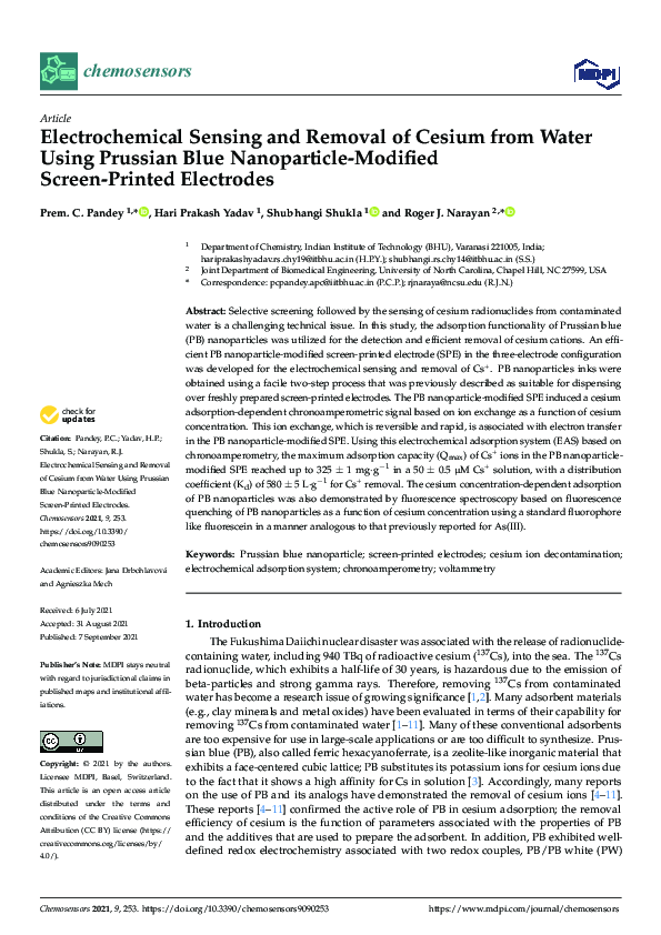 (PDF) Electrochemical Sensing and Removal of Cesium from Water Using ...